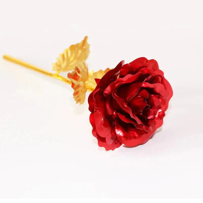 Radiant Bloom: Elegante Rosa Artificiale Dorata con Finitura in Foglia d'Oro