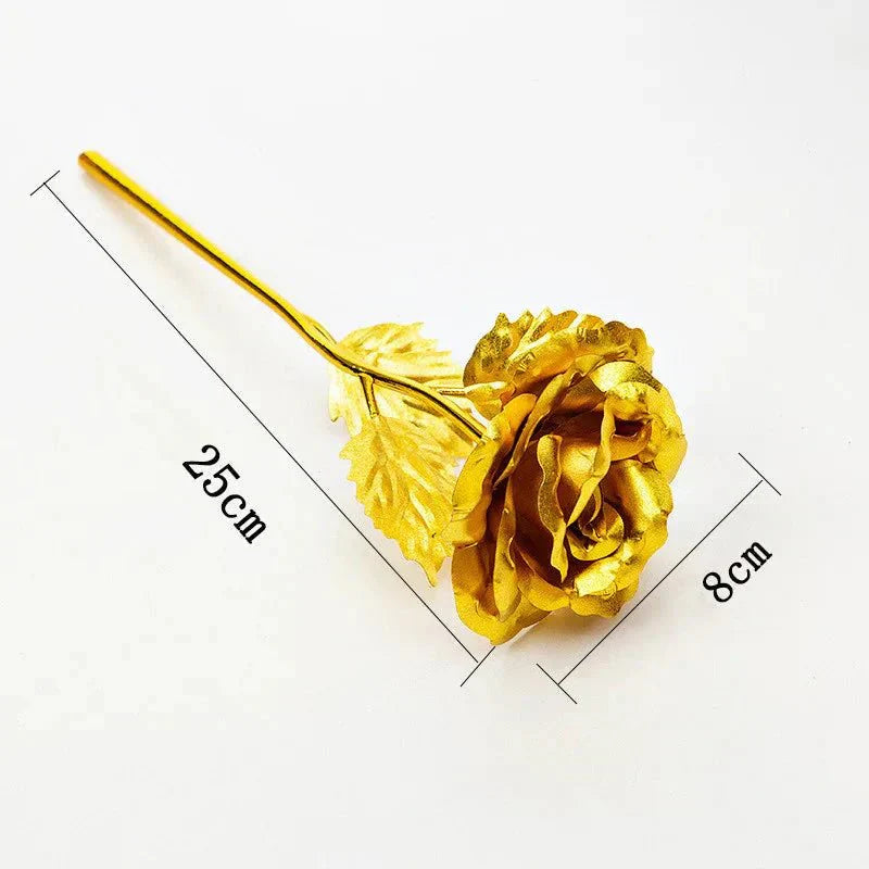 Radiant Bloom: Elegante Rosa Artificiale Dorata con Finitura in Foglia d'Oro