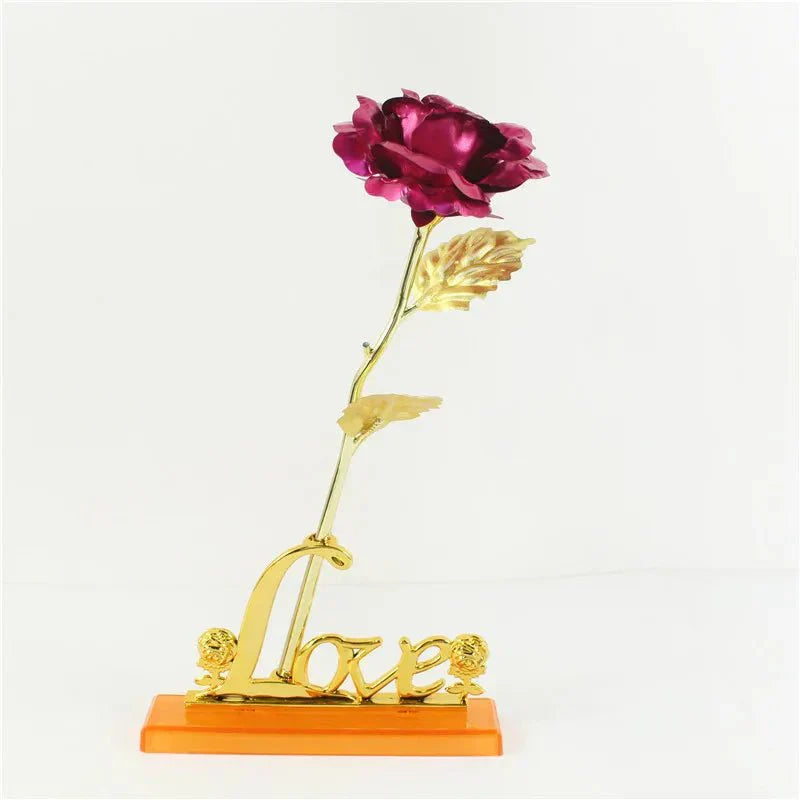 Radiant Bloom: Elegante Rosa Artificiale Dorata con Finitura in Foglia d'Oro