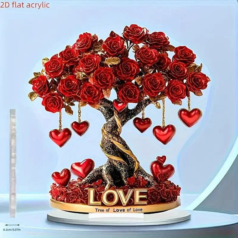 Aurora Heart Gem Elegantní krystalový růžový strom ve tvaru srdce se zlatým podstavcem
