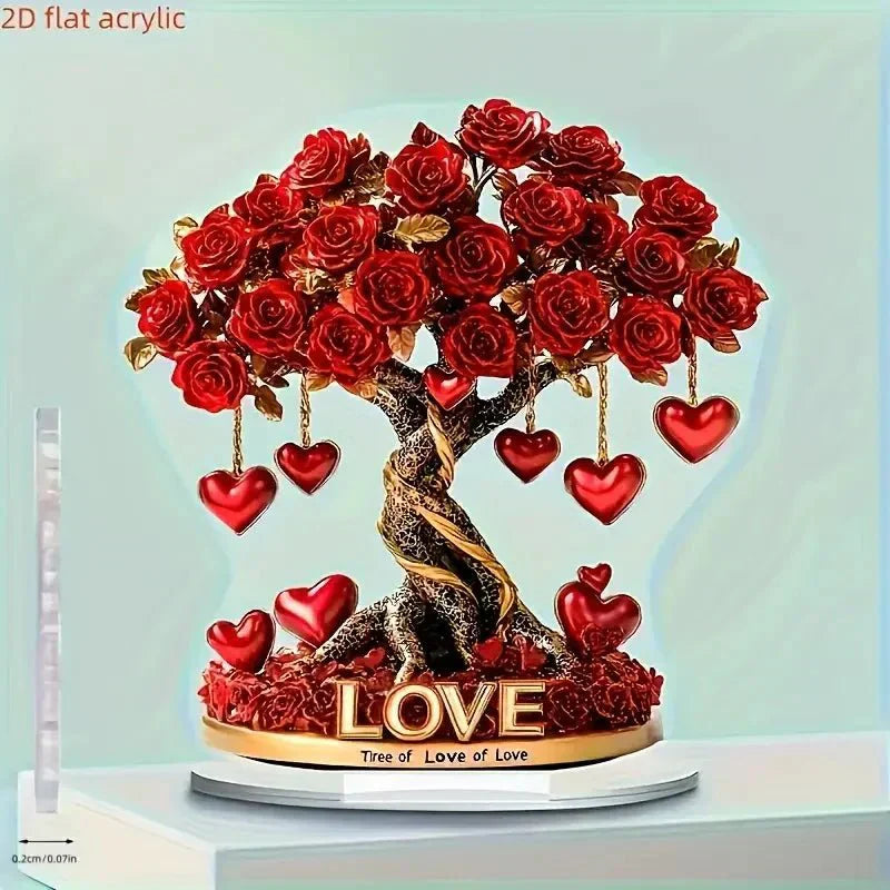 Aurora Heart Gem Elegantní krystalový růžový strom ve tvaru srdce se zlatým podstavcem