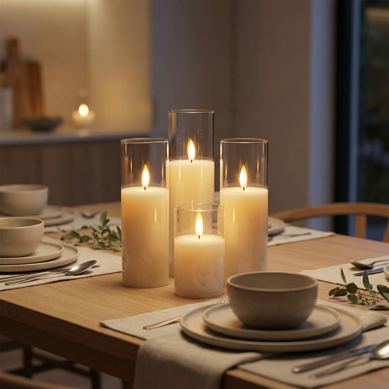 Elegant ivory LED pillar candle set for safe, warm, and ambient home lighting