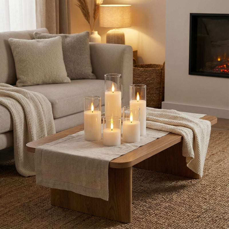 Elegant ivory LED pillar candle set for safe, warm, and ambient home lighting