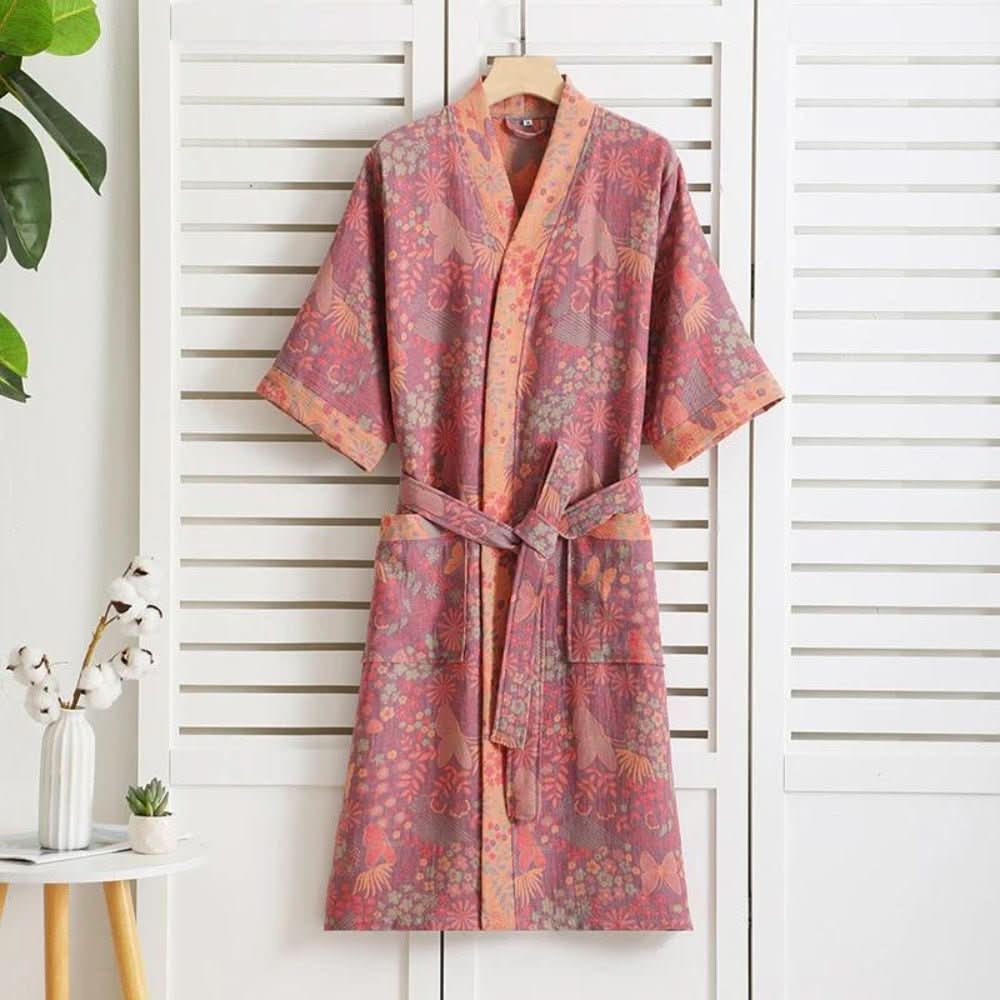 LuxePrint Robe: Elegant Cotton Bathrobe With Retro Prints