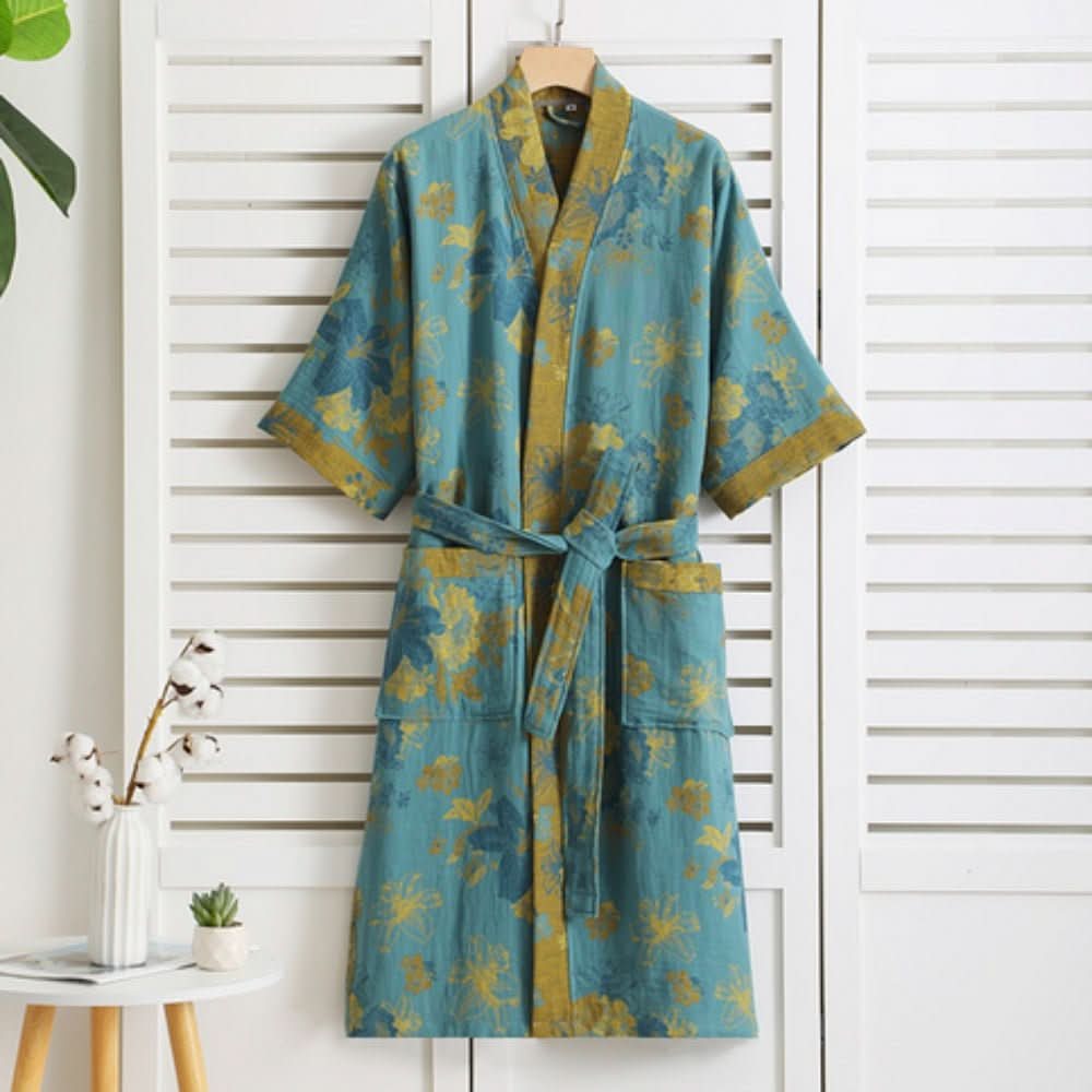 LuxePrint Robe: Elegant Cotton Bathrobe With Retro Prints