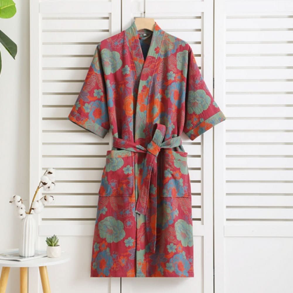 LuxePrint Robe: Elegant Cotton Bathrobe With Retro Prints