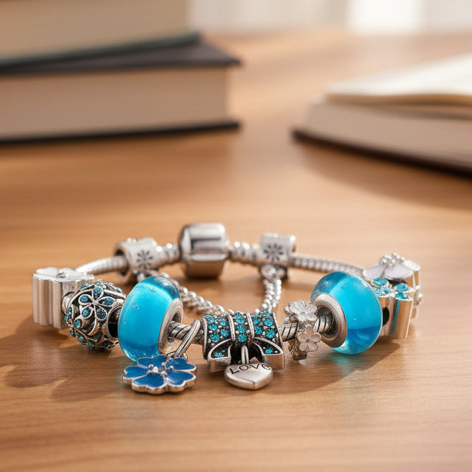 AuroraSilva blomstercharms-armbånd i sterlingsølv elegant gave