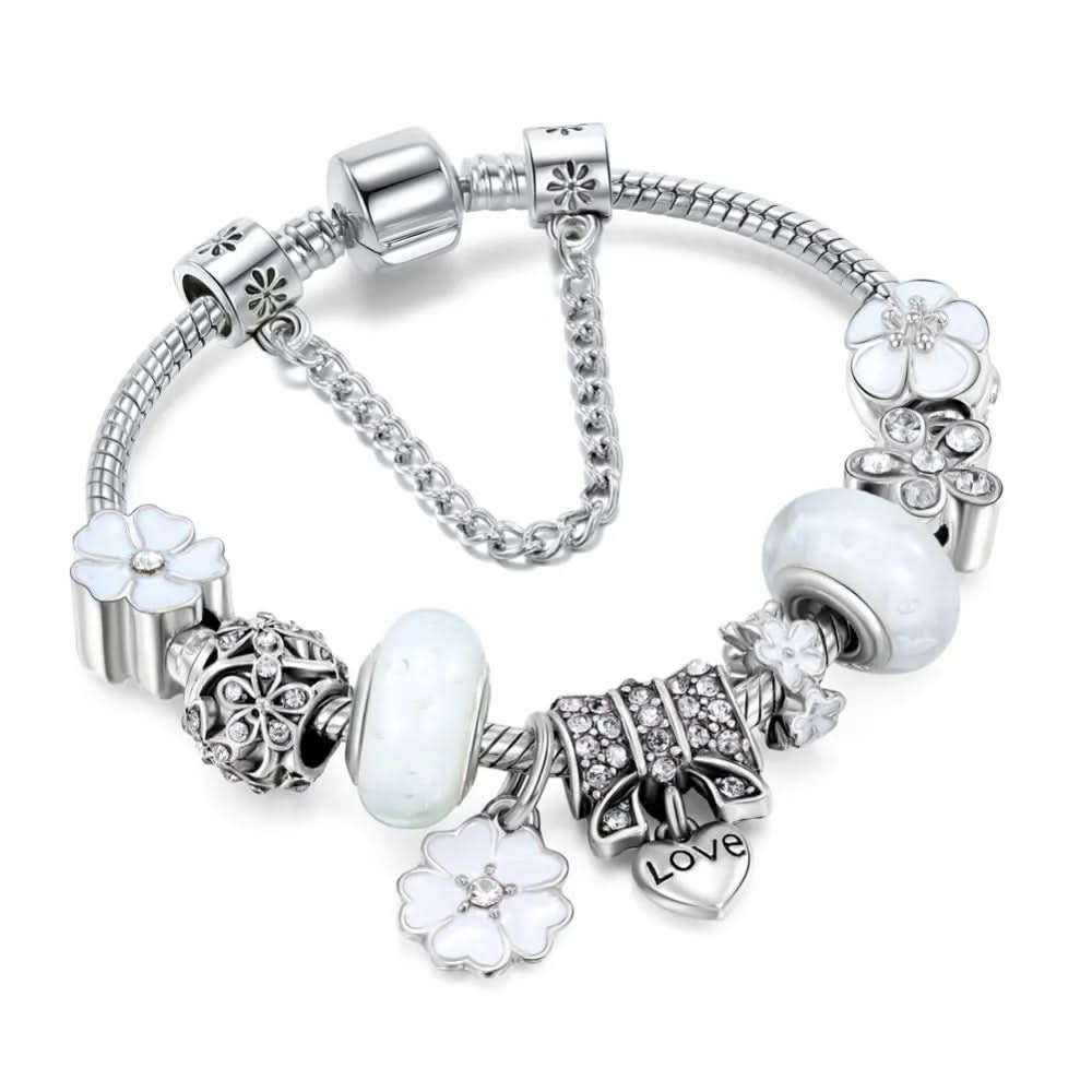 AuroraSilva blomstercharms-armbånd i sterlingsølv elegant gave
