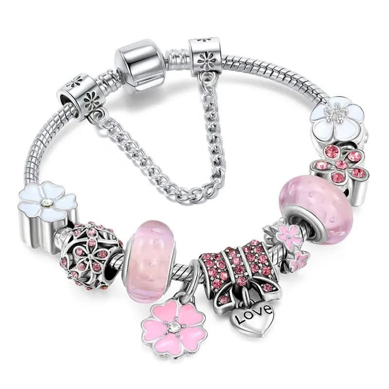 AuroraSilva blomstercharms-armbånd i sterlingsølv elegant gave