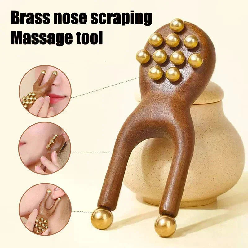Calm Stone Ergonomic Wooden Gua Sha Facial Massage Tool With Brass Beads