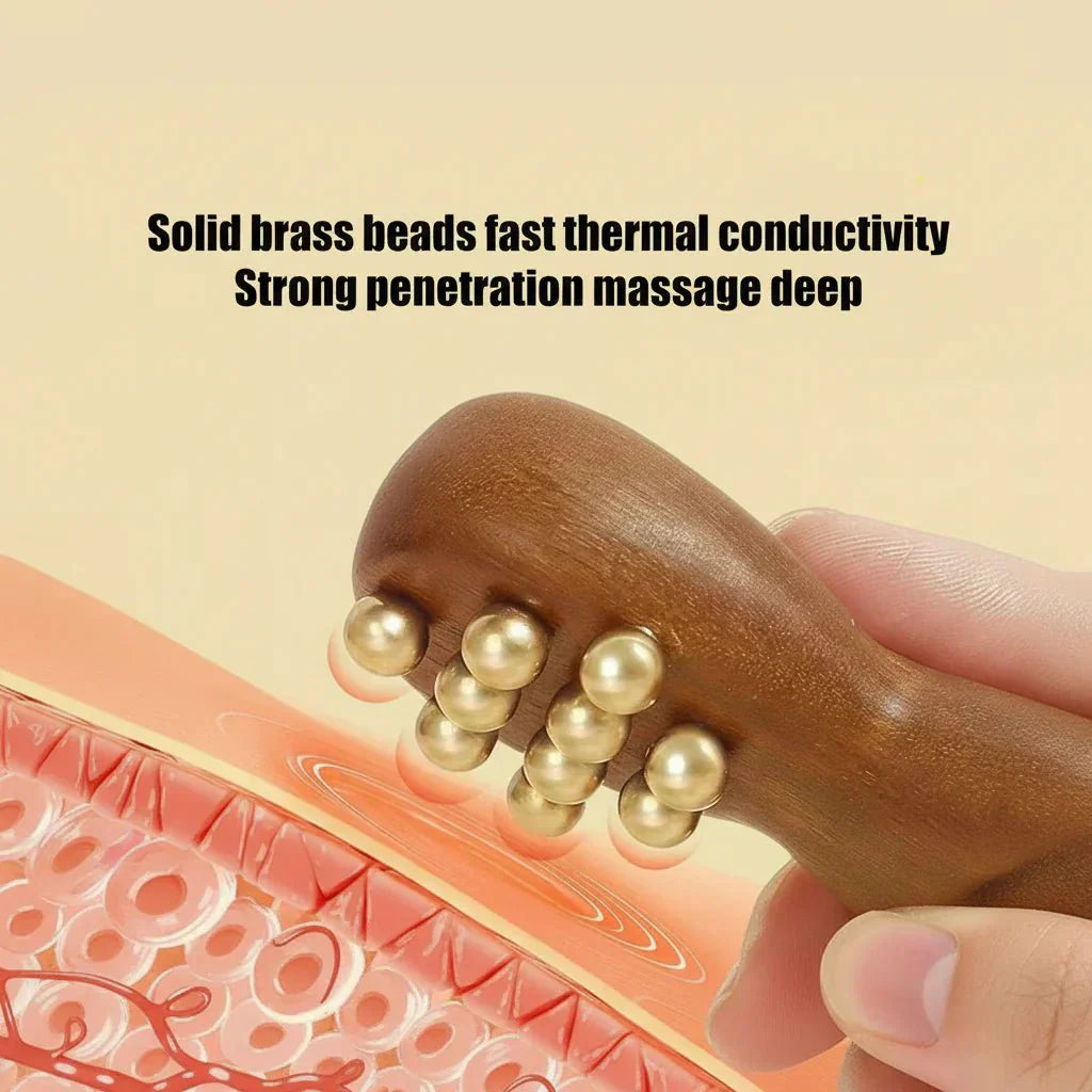 Calm Stone Ergonomic Wooden Gua Sha Facial Massage Tool With Brass Beads