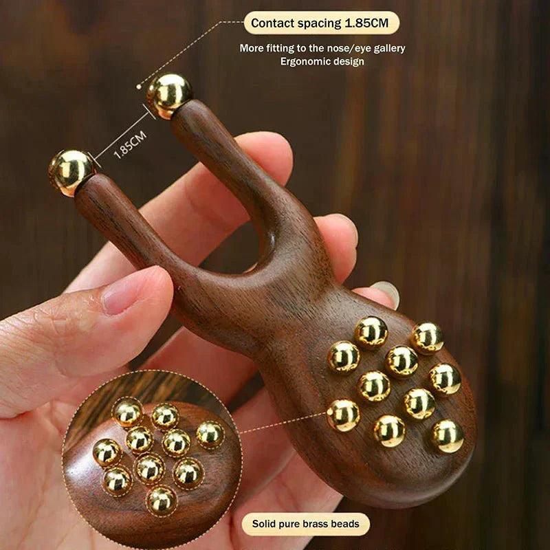 Calm Stone Ergonomic Wooden Gua Sha Facial Massage Tool With Brass Beads