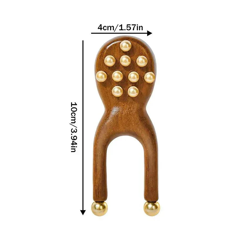 Calm Stone Ergonomic Wooden Gua Sha Facial Massage Tool With Brass Beads