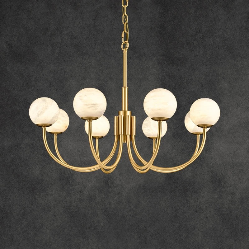 NovaLume Brass Alabaster Globe Chandelier for Living Rooms