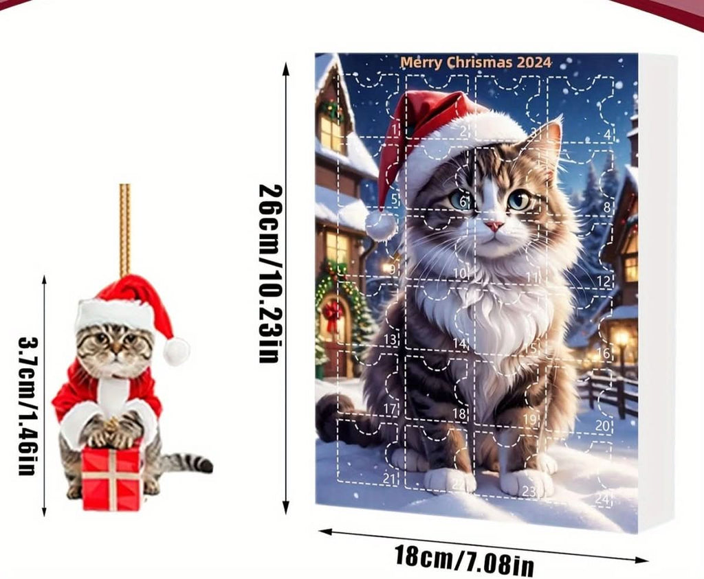 WhiskerCharm Calendario Dell'Avvento Gatto 24 Giorni Con Ciondoli Acrilici Vintage