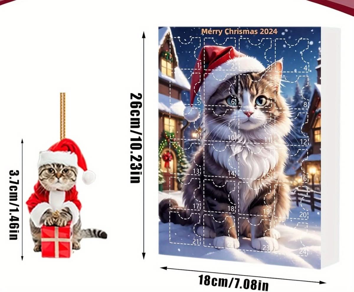 WhiskerCharm Calendario Dell'Avvento Gatto 24 Giorni Con Ciondoli Acrilici Vintage