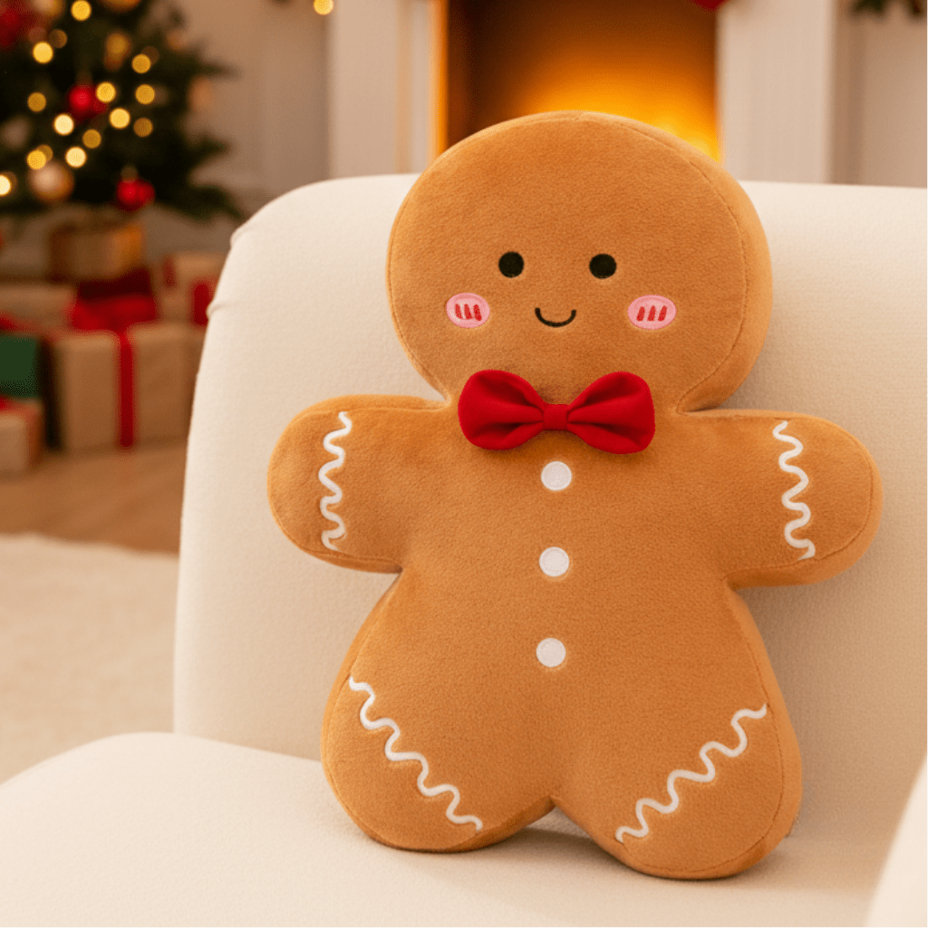 GingerGlow Plüsch Lebkuchen-Kissen für gemütliche festliche Atmosphäre
