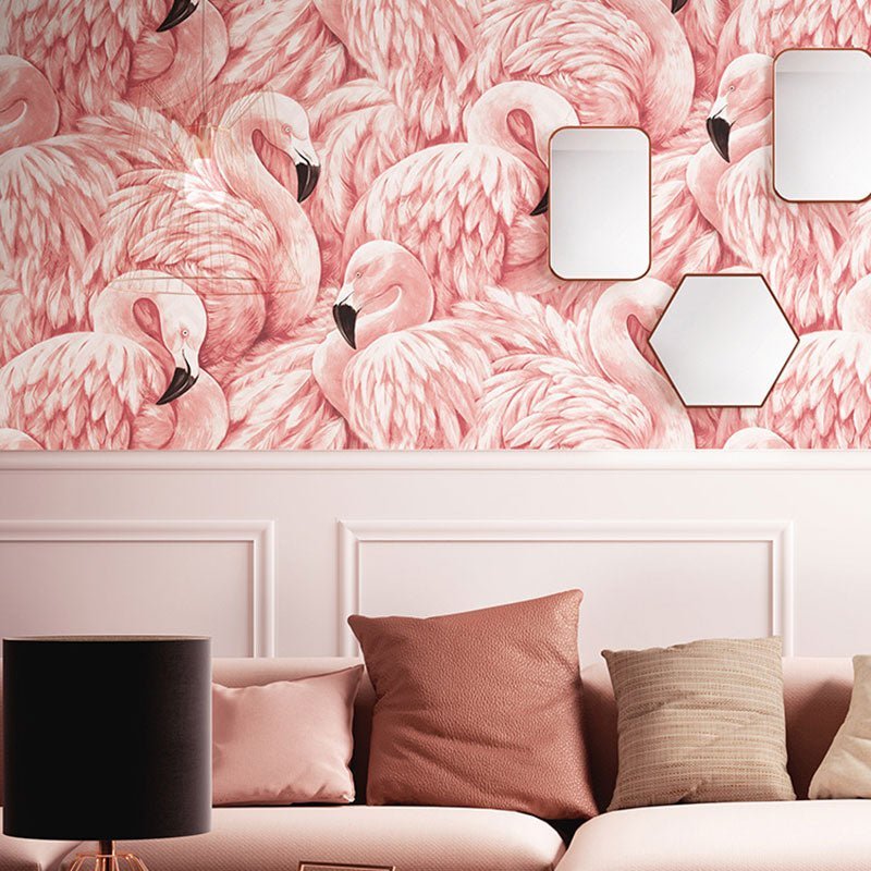 Azure Leaf Flamingo Rose Tapet Til Soveværelsesvægge 10 M X 52 Cm