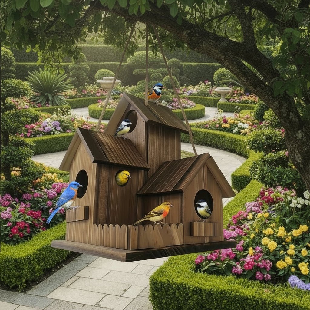 HarvestWood Rustic Birdhouse With Solid Wood And Many Nesting Chambers Outdoor Use