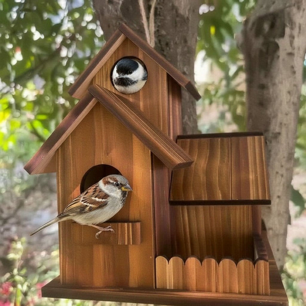 HarvestWood Rustic Birdhouse With Solid Wood And Many Nesting Chambers Outdoor Use