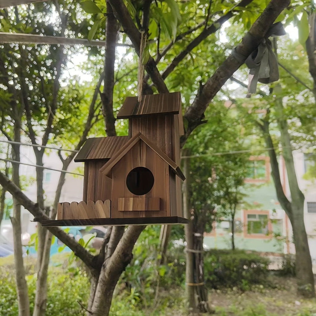 HarvestWood Rustic Birdhouse With Solid Wood And Many Nesting Chambers Outdoor Use
