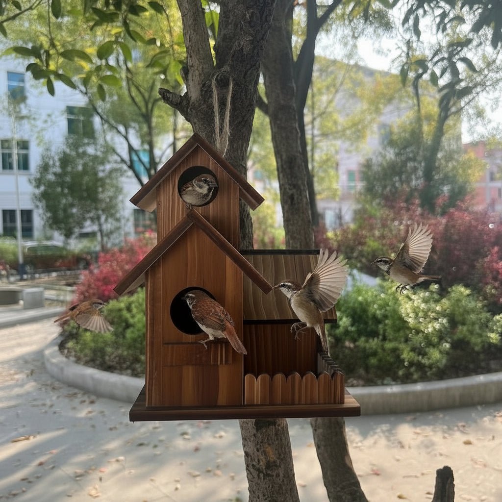 HarvestWood Rustic Birdhouse With Solid Wood And Many Nesting Chambers Outdoor Use
