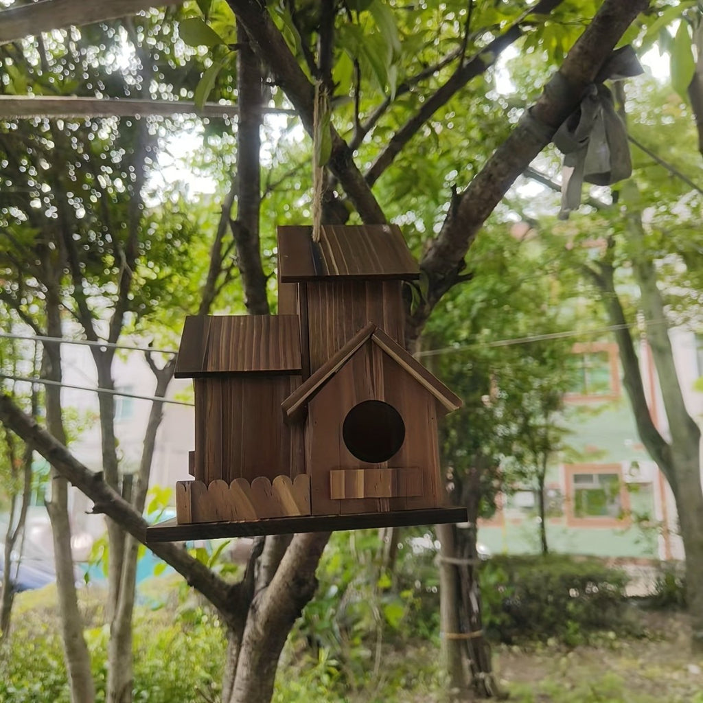 HarvestWood Rustic Birdhouse With Solid Wood And Many Nesting Chambers Outdoor Use