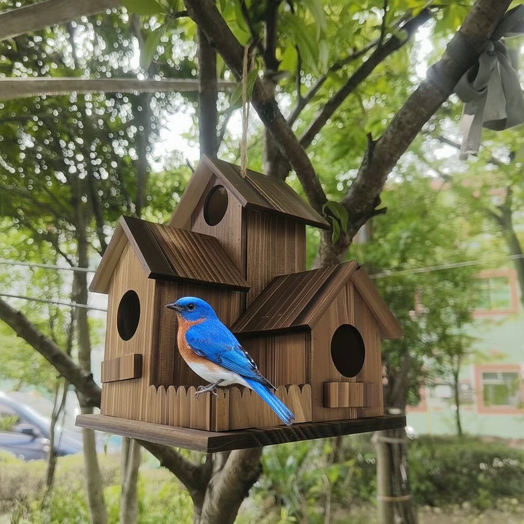 HarvestWood Rustic Birdhouse With Solid Wood And Many Nesting Chambers Outdoor Use