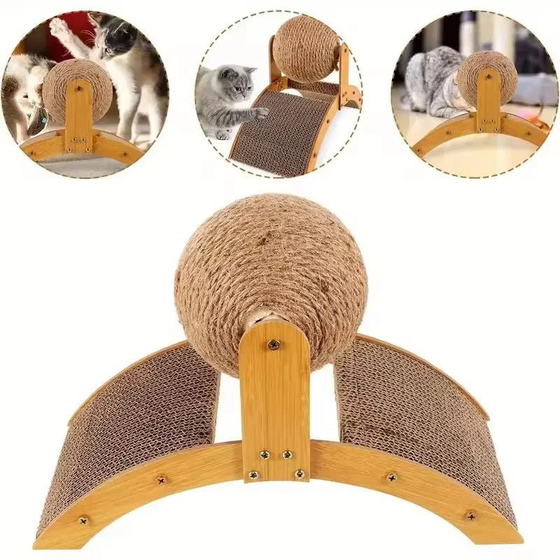 ScratchSphere Balle À Griffer 2-en-1 Pour Chats Avec Planche En Sisal Naturel Et Plateforme En Bois