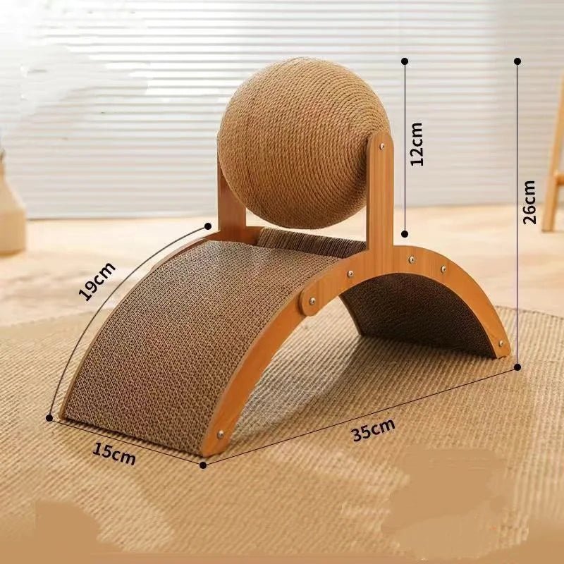 ScratchSphere Balle À Griffer 2-en-1 Pour Chats Avec Planche En Sisal Naturel Et Plateforme En Bois