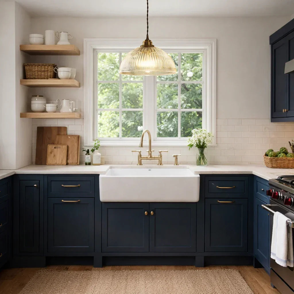 Industrial Farmhouse Ribbed Glass Dome Pendant Light Fixture