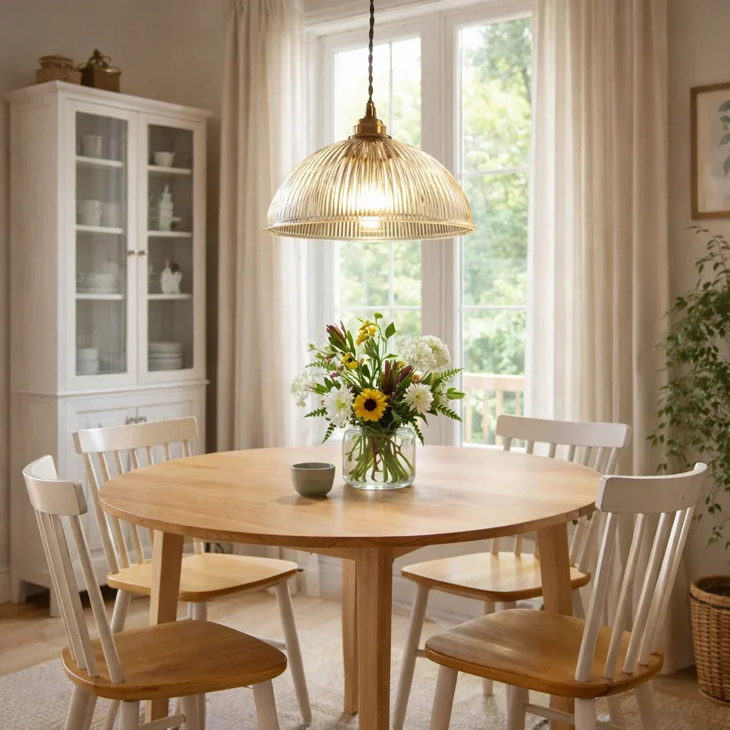Industrial Farmhouse Ribbed Glass Dome Pendant Light Fixture