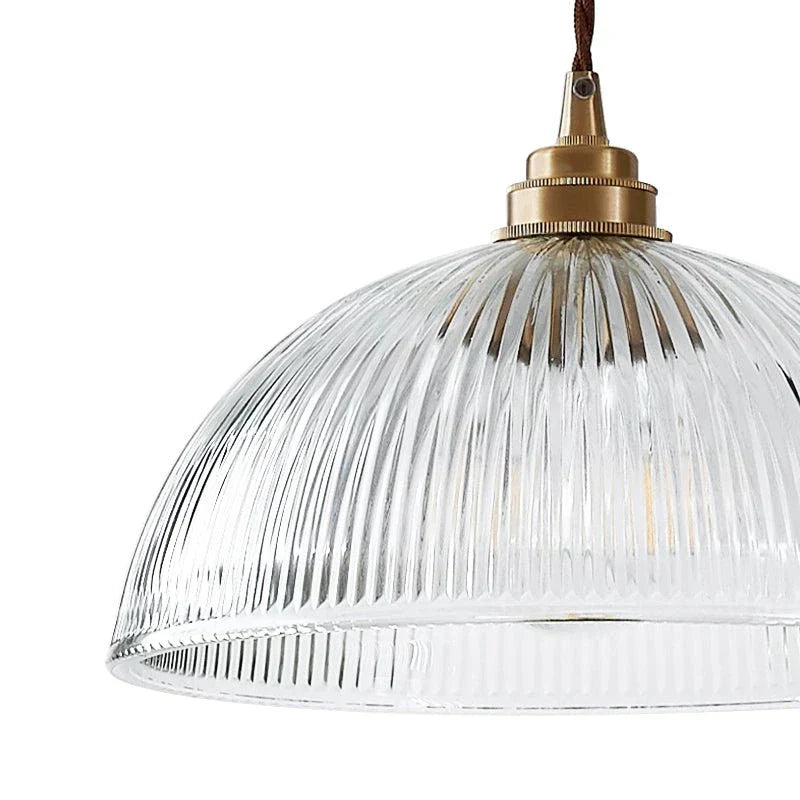 Industrial Farmhouse Ribbed Glass Dome Pendant Light Fixture