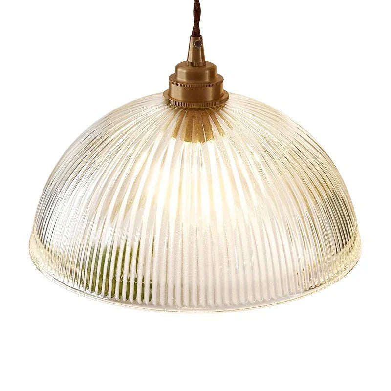 Industrial Farmhouse Ribbed Glass Dome Pendant Light Fixture