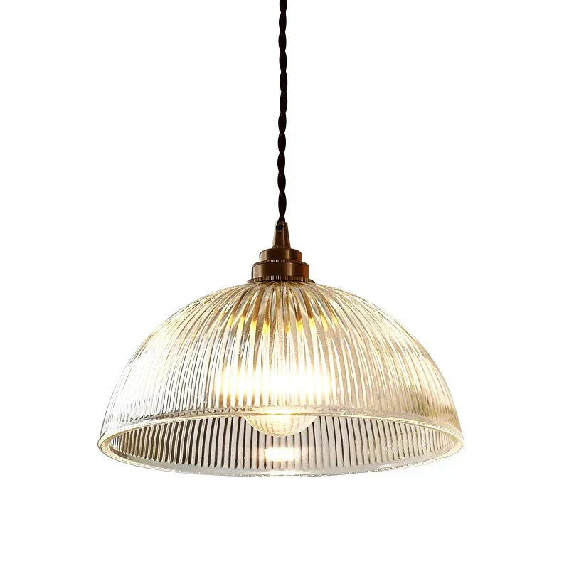 Industrial Farmhouse Ribbed Glass Dome Pendant Light Fixture