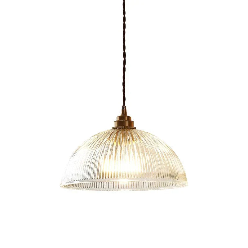 Industrial Farmhouse Ribbed Glass Dome Pendant Light Fixture
