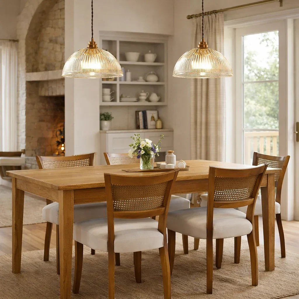 Industrial Farmhouse Ribbed Glass Dome Pendant Light Fixture