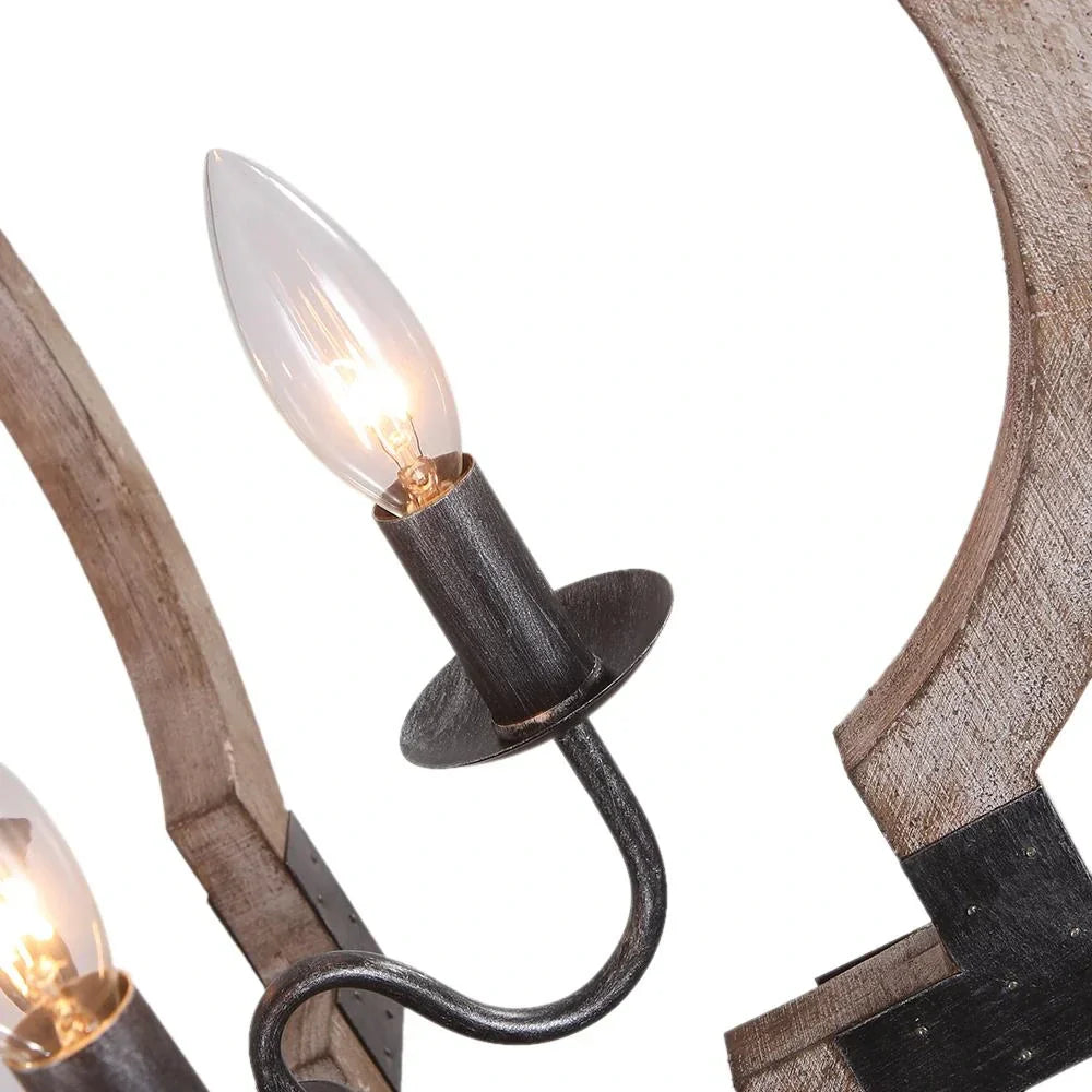 Lampada a Soffitto in Stile Fattoria con 4 Luci e Lanterna Rotonda in Legno