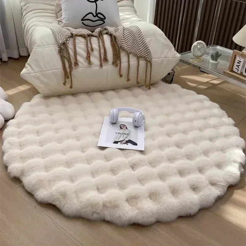 سجادة نوردية مريحة ذات ملمس ناعم بتصميم دائري باللون الأبيض البيج العاجي الأخضر الميرمية الرمادي