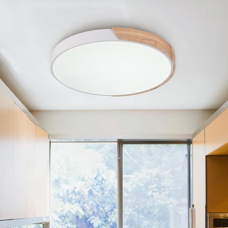 Lumenia Flush Mount Ceiling Light For Living Room With Dimmable LED And Wood Accent