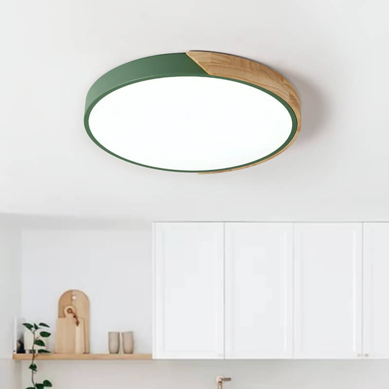 Lumenia Flush Mount Ceiling Light For Living Room With Dimmable LED And Wood Accent