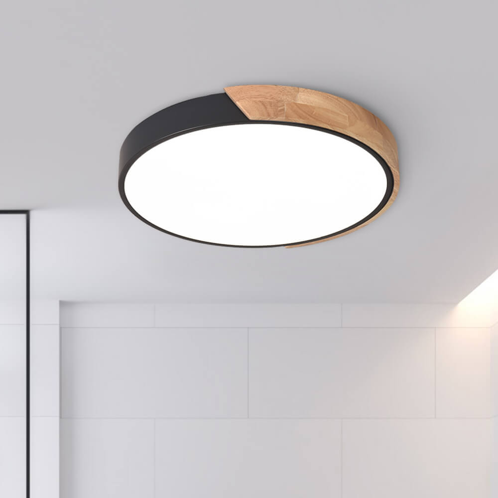 Lumenia Flush Mount Ceiling Light For Living Room With Dimmable LED And Wood Accent