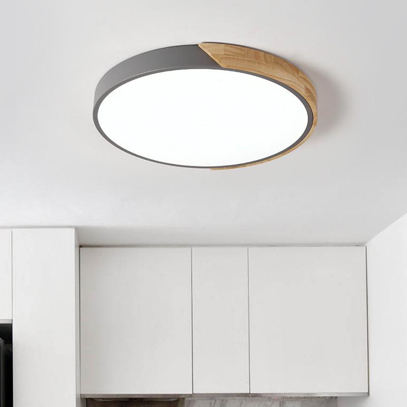 Lumenia Flush Mount Ceiling Light For Living Room With Dimmable LED And Wood Accent