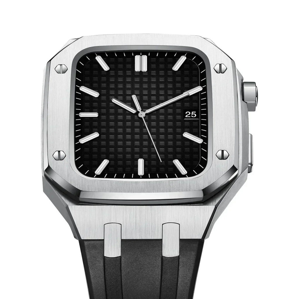 Kit cu bandă din silicon AP9009 și carcasă din oțel inoxidabil 316L pentru Apple Watch