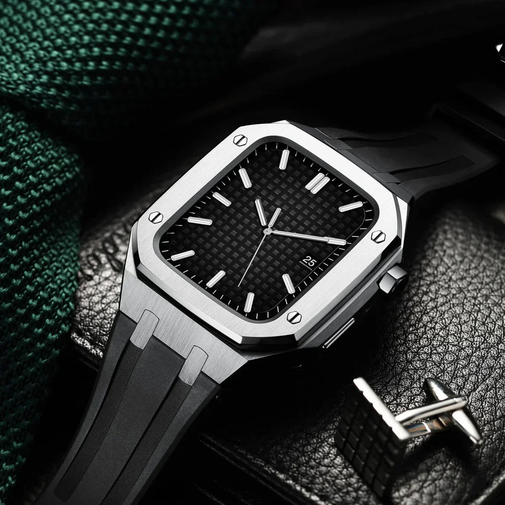 Kit cu bandă din silicon AP9009 și carcasă din oțel inoxidabil 316L pentru Apple Watch