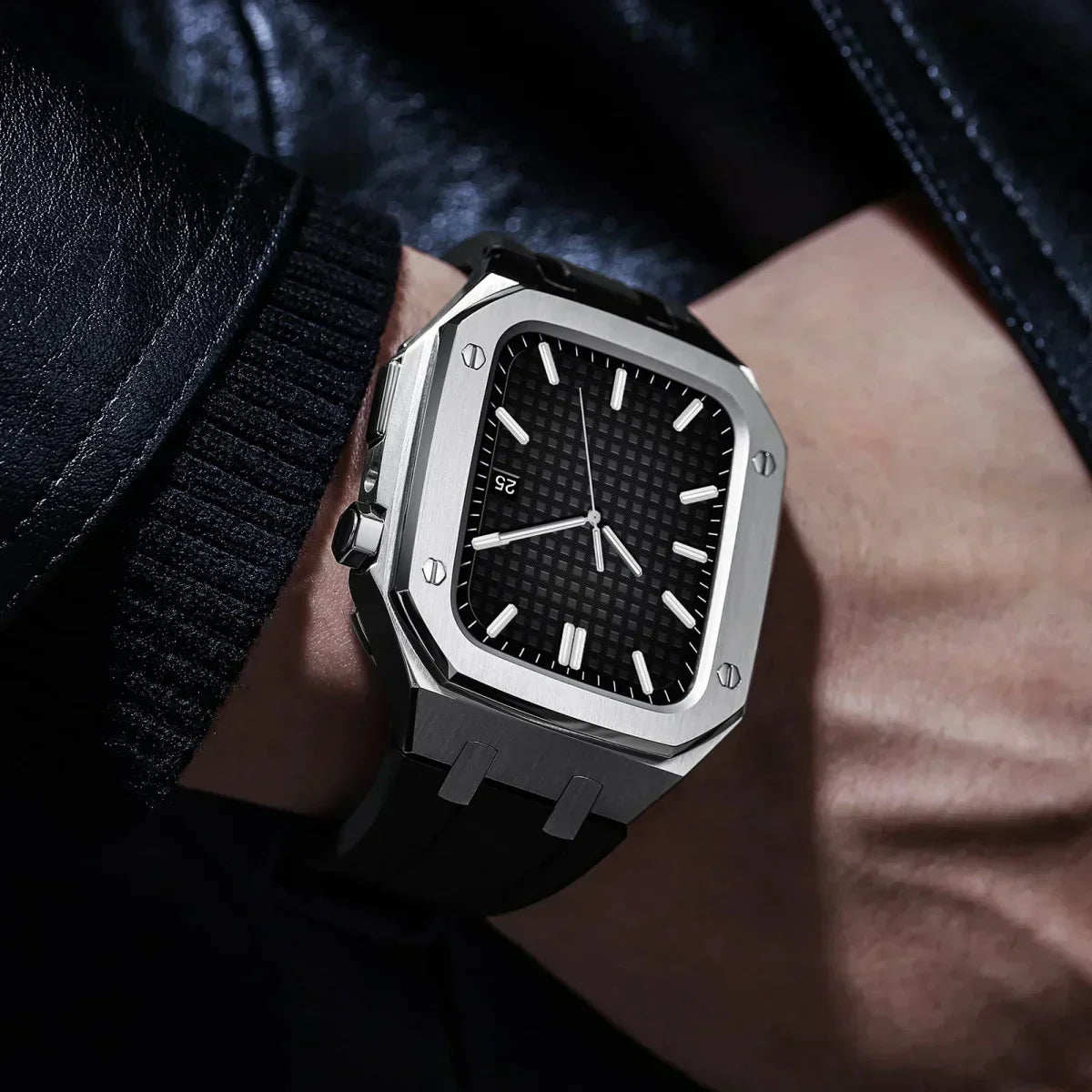 Kit cu bandă din silicon AP9009 și carcasă din oțel inoxidabil 316L pentru Apple Watch