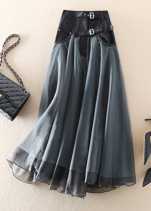 French Grey Patchwork Tulle Skirt For Spring Wardrobe Essentials