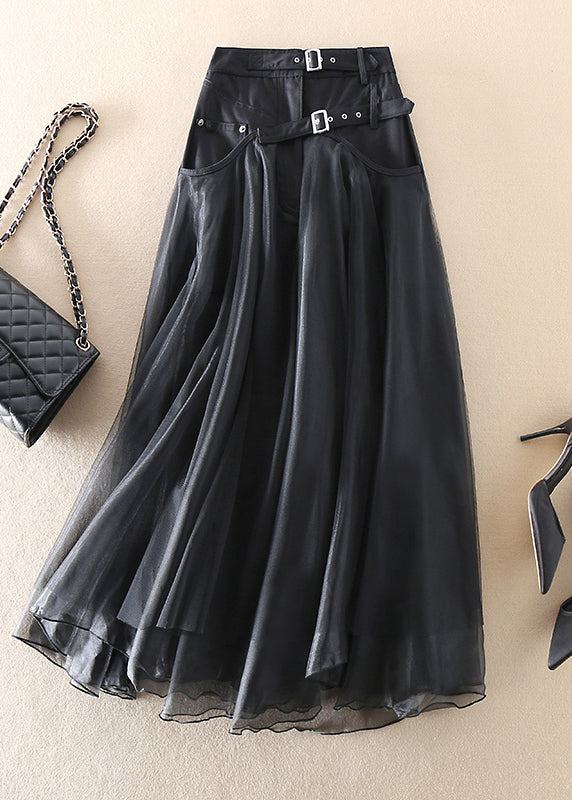 French Grey Patchwork Tulle Skirt For Spring Wardrobe Essentials