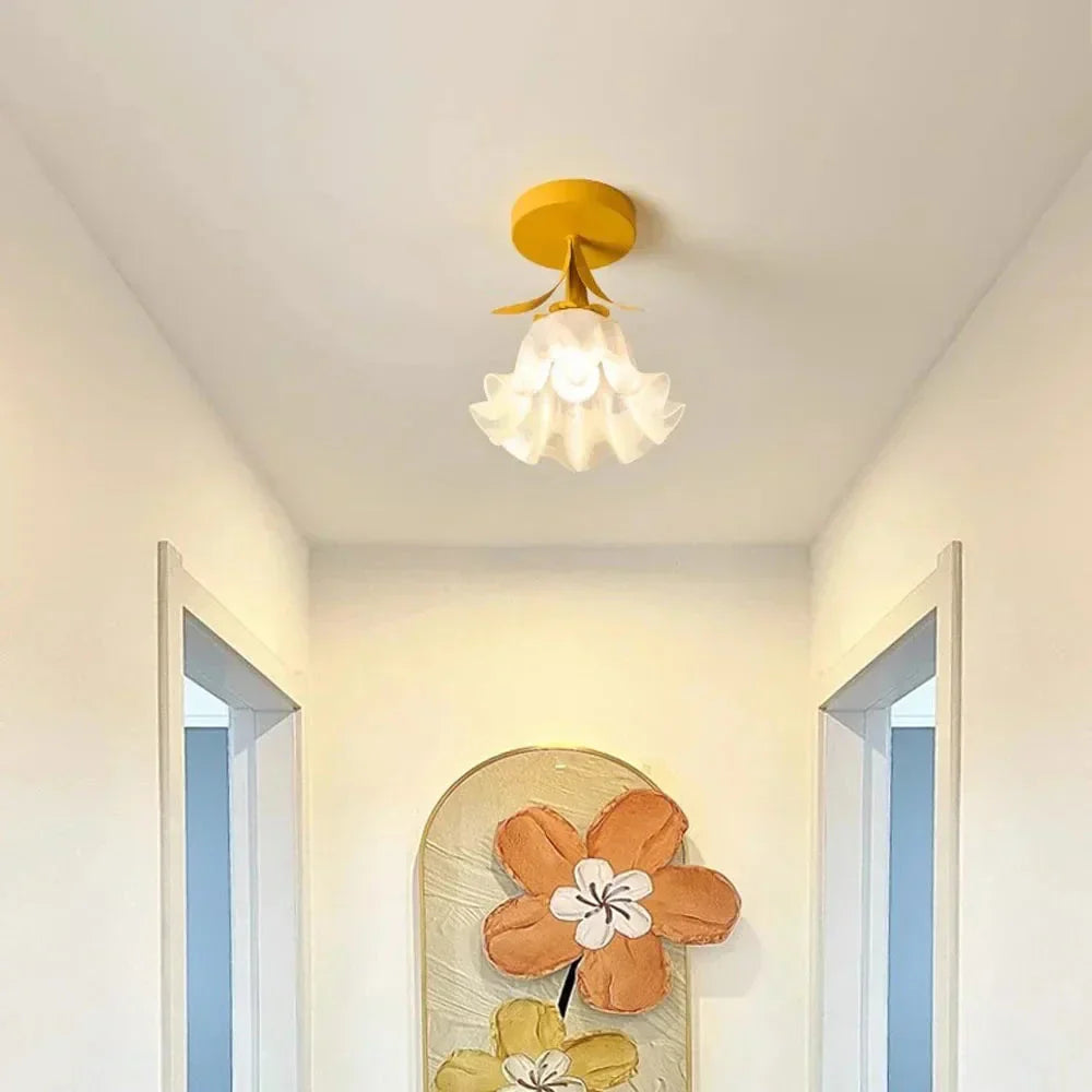 Clarelle Tiffany Style Mini Floral Ceiling Light In Glass And Iron
