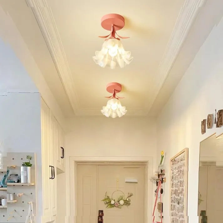 Clarelle Tiffany Style Mini Floral Ceiling Light In Glass And Iron
